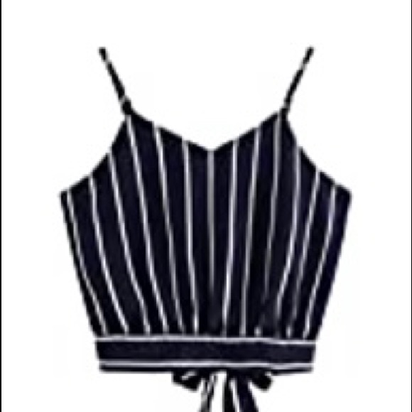 Nautical Navy/White Striped Spaghetti Strap Tie Back Crop Top - Picture 10 of 10